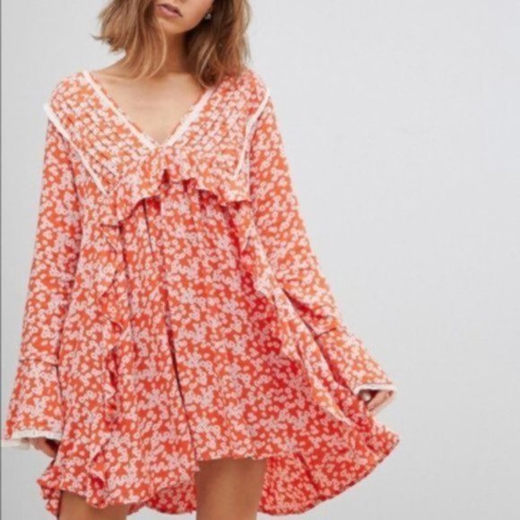 Free People Dresses & Skirts - Free People "Paprika Red" Ruffled Lace Dre…